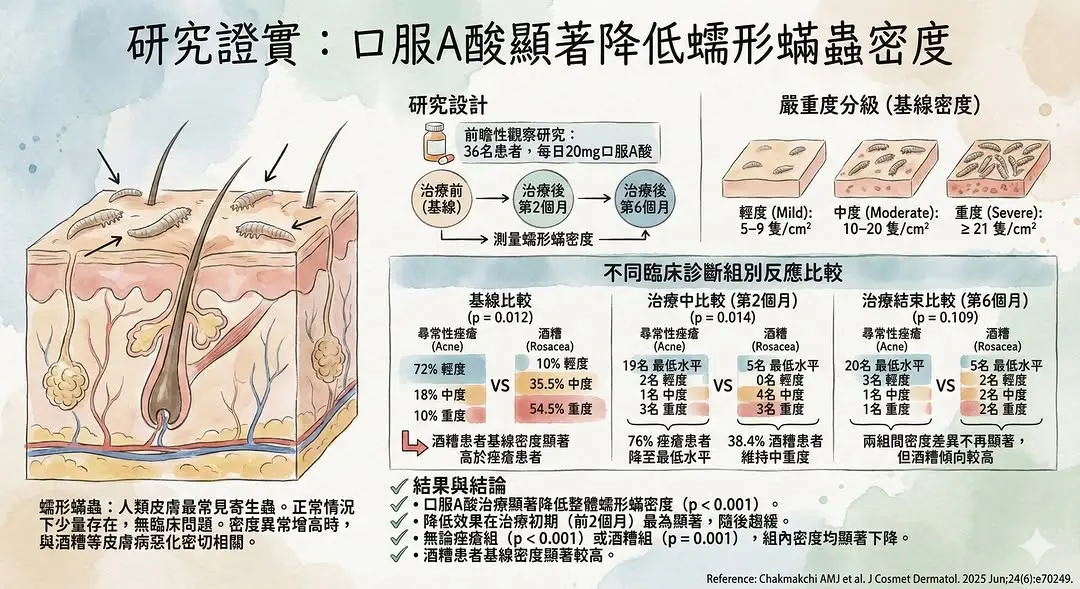研究證實口服a酸顯著降低蠕形螨蟲密度